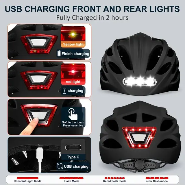 GUDOOK Bike Helmet with Back and Front Light