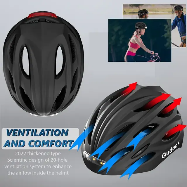 GUDOOK Bike Helmet with Back and Front Light