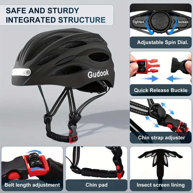 GUDOOK Bike Helmet with Back and Front Light