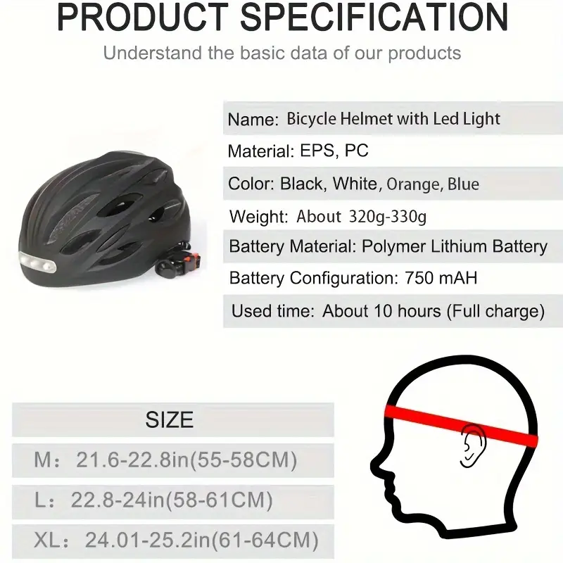 GUDOOK Bike Helmet with Back and Front Light