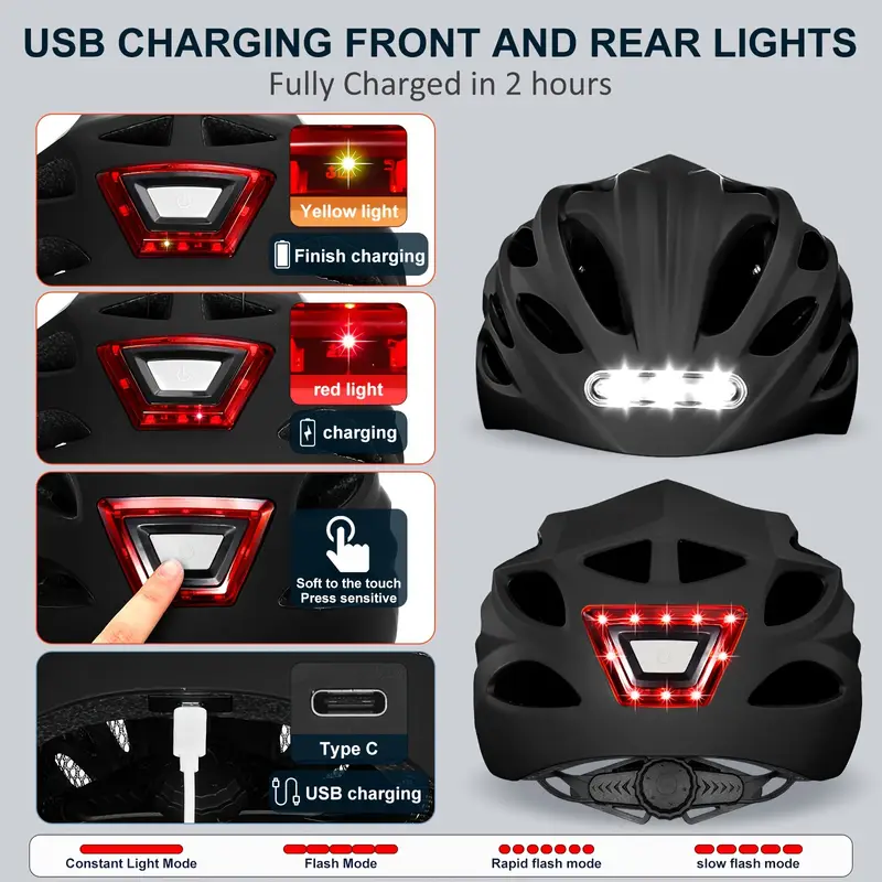 GUDOOK Bike Helmet with Back and Front Light