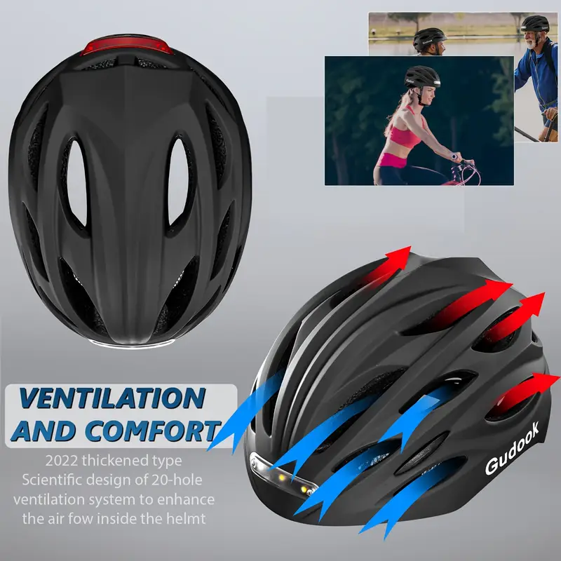 GUDOOK Bike Helmet with Back and Front Light